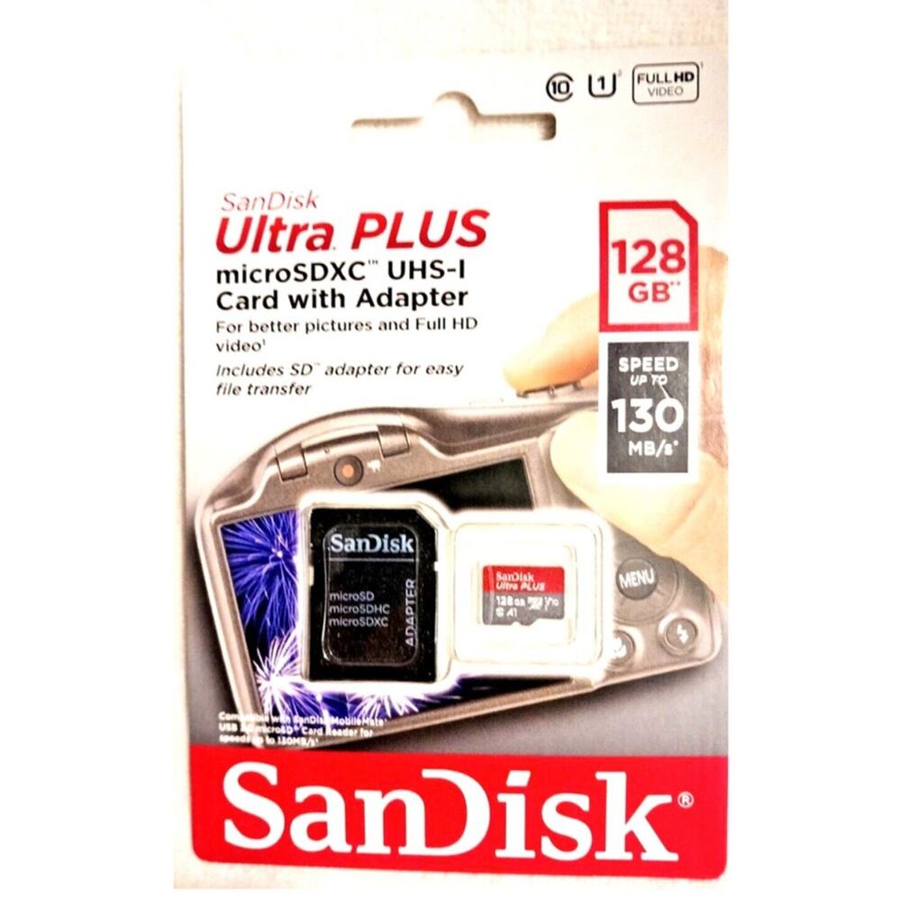 SanDisk 128GB ULTRA PLUS microSDXC UHS-1 Card Adapter microSD memory card